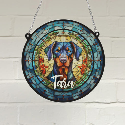 Doberman Personalised Stained Glass Effect Suncatcher